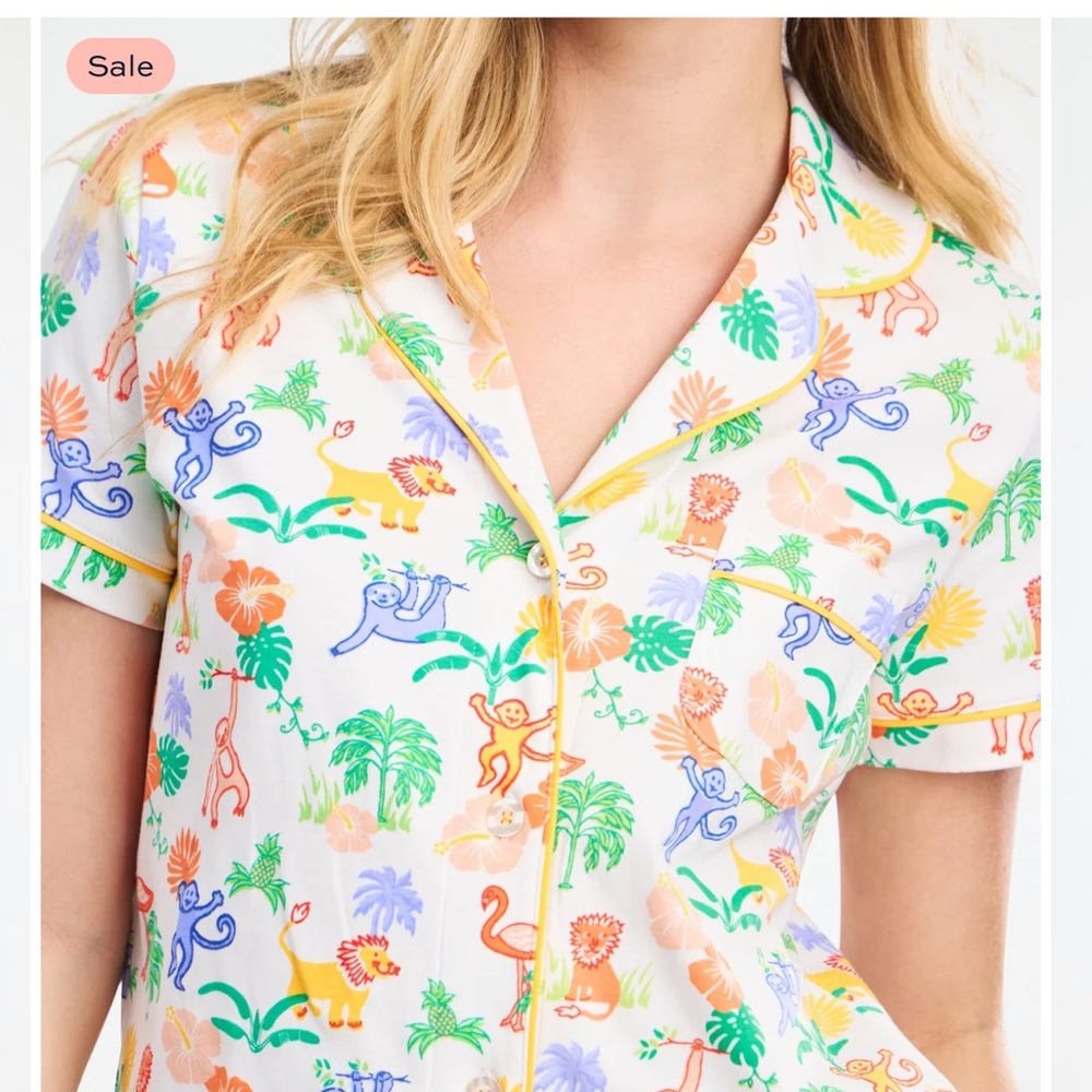 Roller Rabbit Multicolor Animal Print Pajama Top - Jungle Party